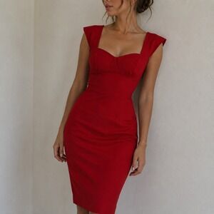 Alexia Admor Harper Red Midi Dress Size 12 Sheath Cap Sleeve NWT Cocktail